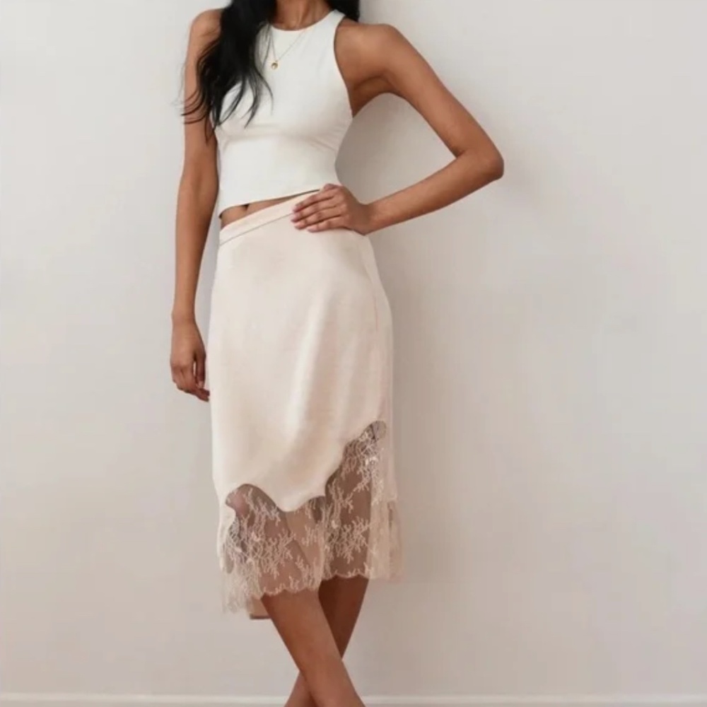 Aritzia Wilfred Sonnet Lace and midi slip skirt - size 4, blush/cream color